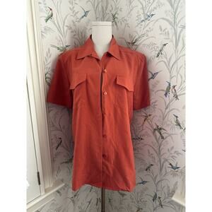 Anna and Frank Silk Blouse Women's Medium Button Up Short Sleeve Shoulder Pads